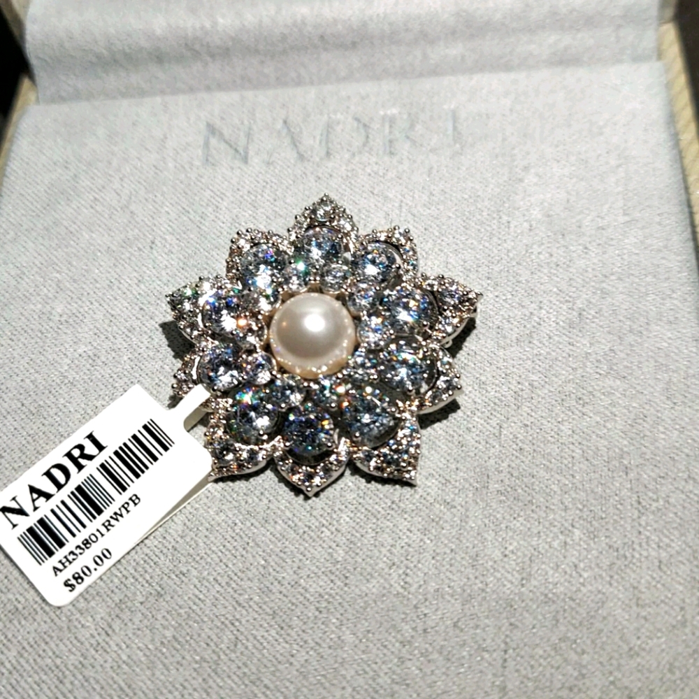 Nadri beautiful pearl and cubic zirconia brooch
